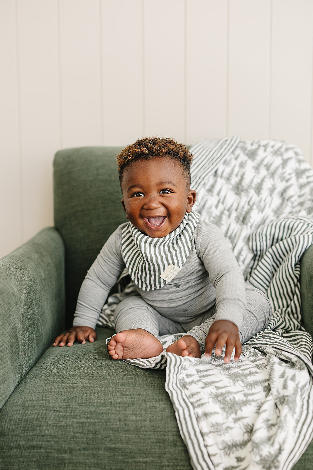 Forrest + Green Stripes Muslin Quilt - HoneyBug