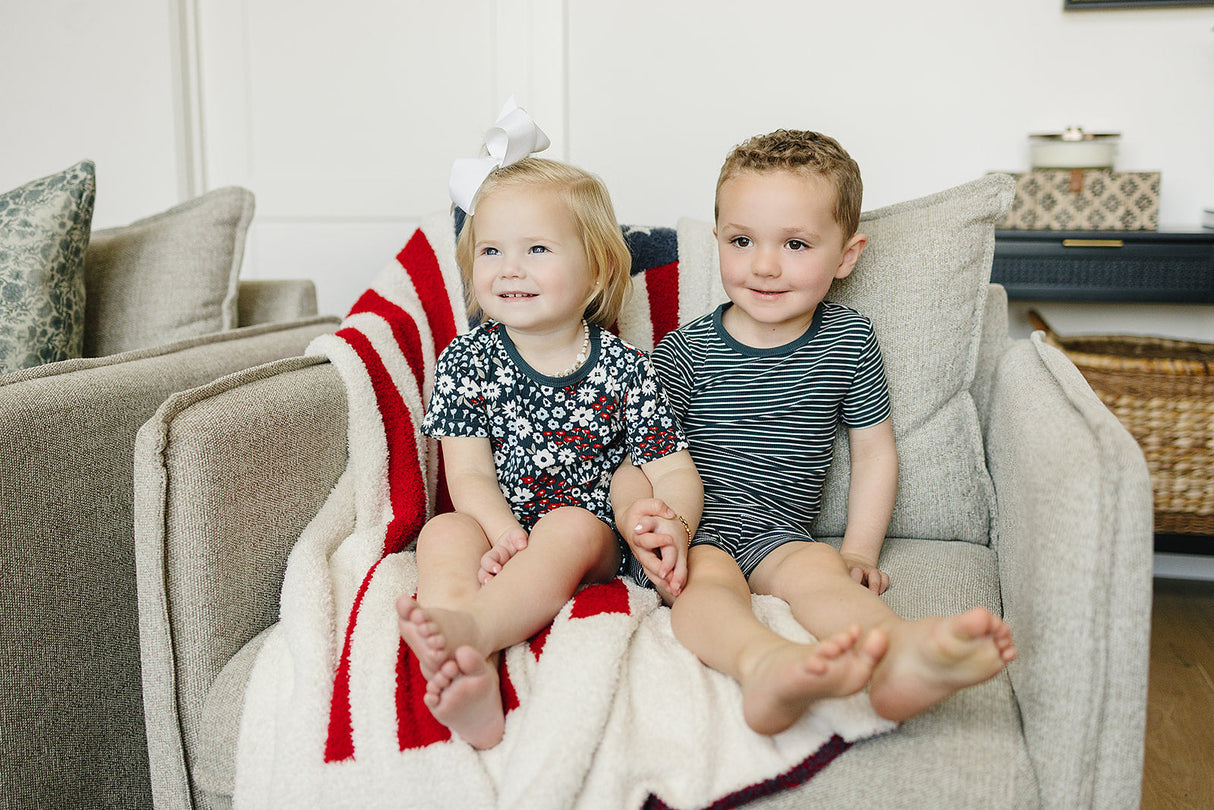 Navy Stripes Ribbed Bamboo Cozy Short Set - HoneyBug