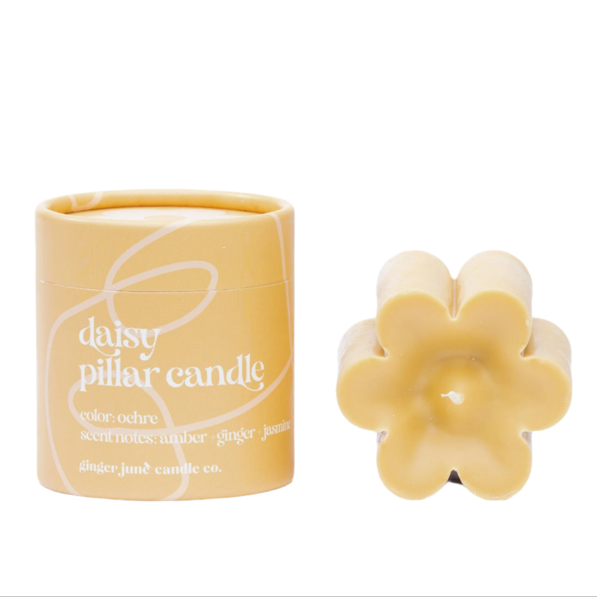 Ochre Daisy Pillar Candle - HoneyBug