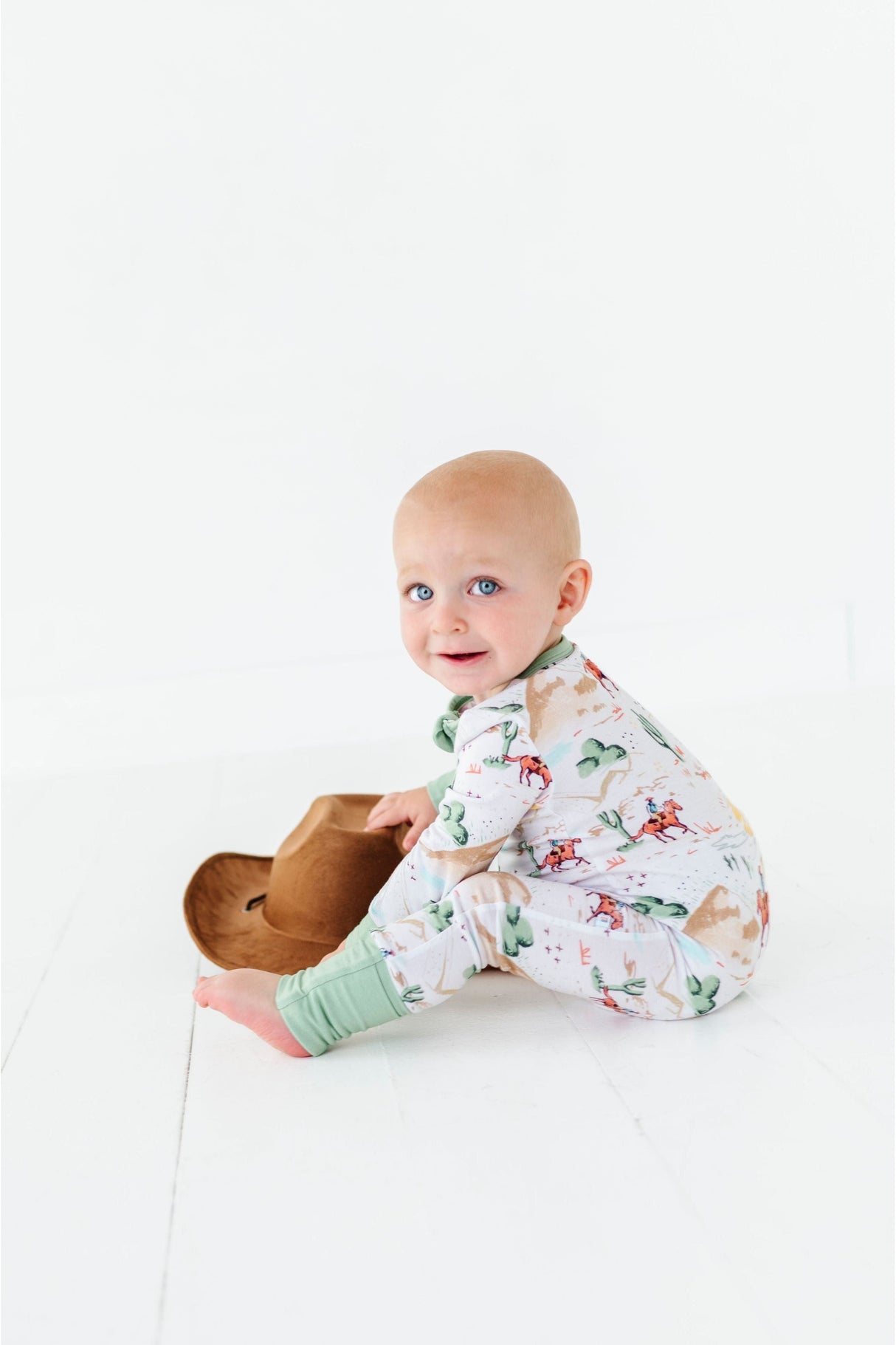 Bamboo One Piece Zip Pajama - Billy Western Print - HoneyBug