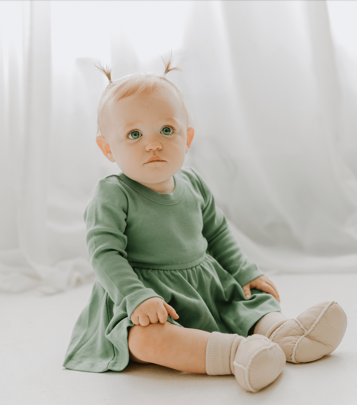 long sleeve twirl dress | Basil Green - HoneyBug