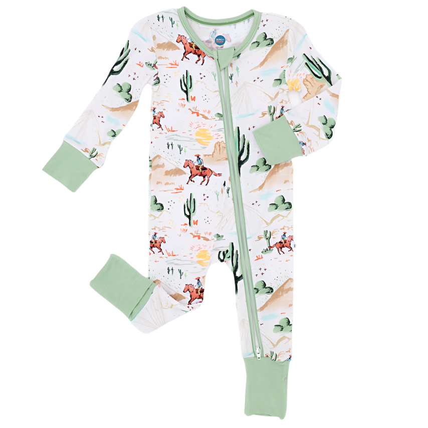 Bamboo One Piece Zip Pajama - Billy Western Print - HoneyBug