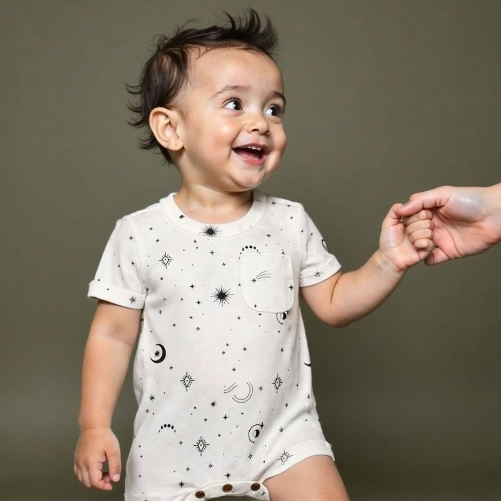 short sleeve romper | celestial - HoneyBug