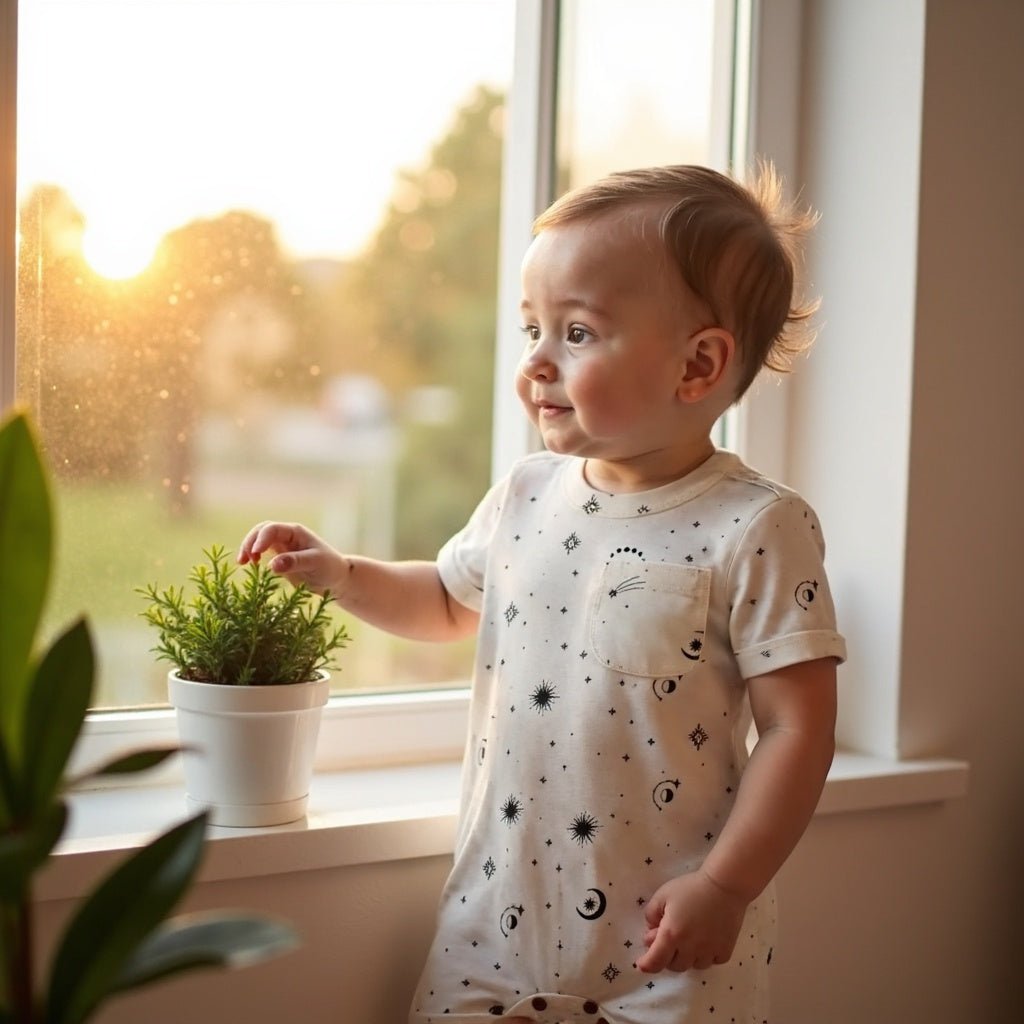 short sleeve romper | celestial - HoneyBug
