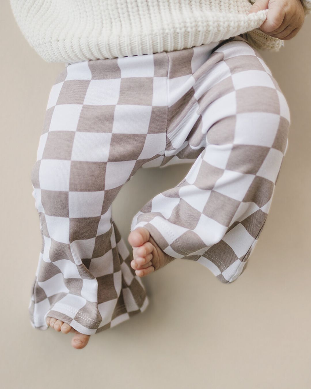 Checkered Flare Pants | Latte - HoneyBug