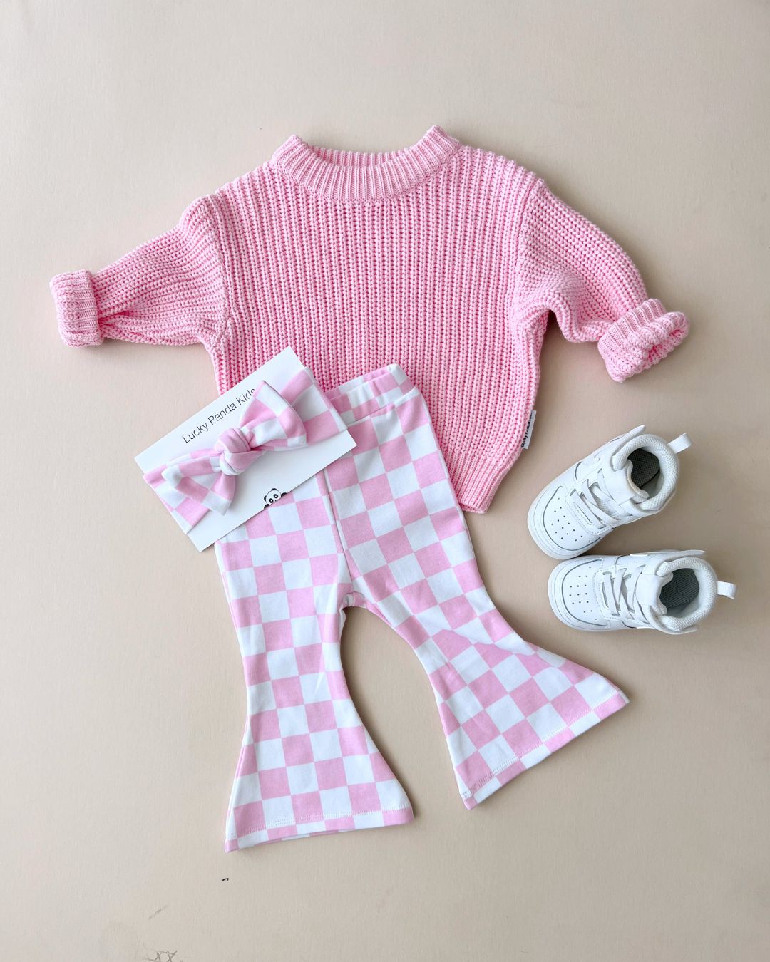 Checkered Flare Pants | Pink - HoneyBug