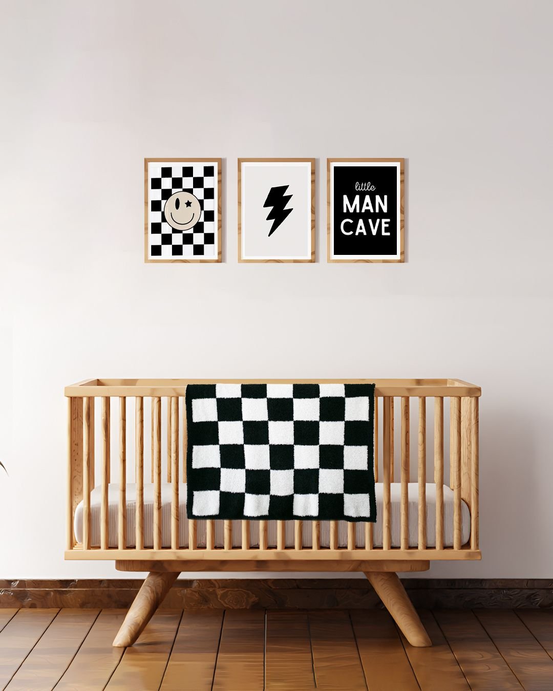 Checkered Plush Blanket | Black - HoneyBug