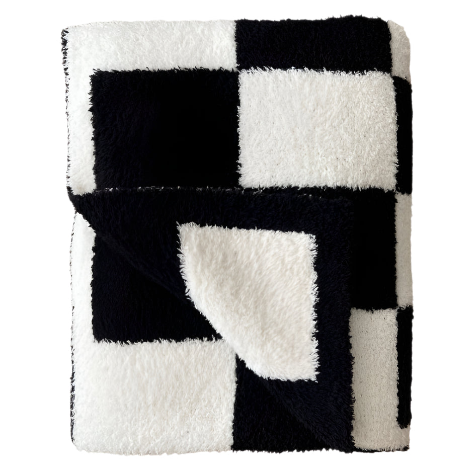 Checkered Plush Blanket | Black - HoneyBug