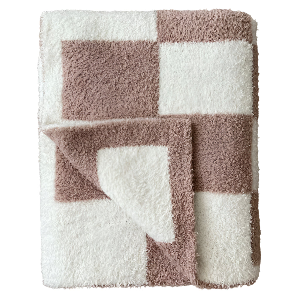 Checkered Plush Blanket | Latte - HoneyBug