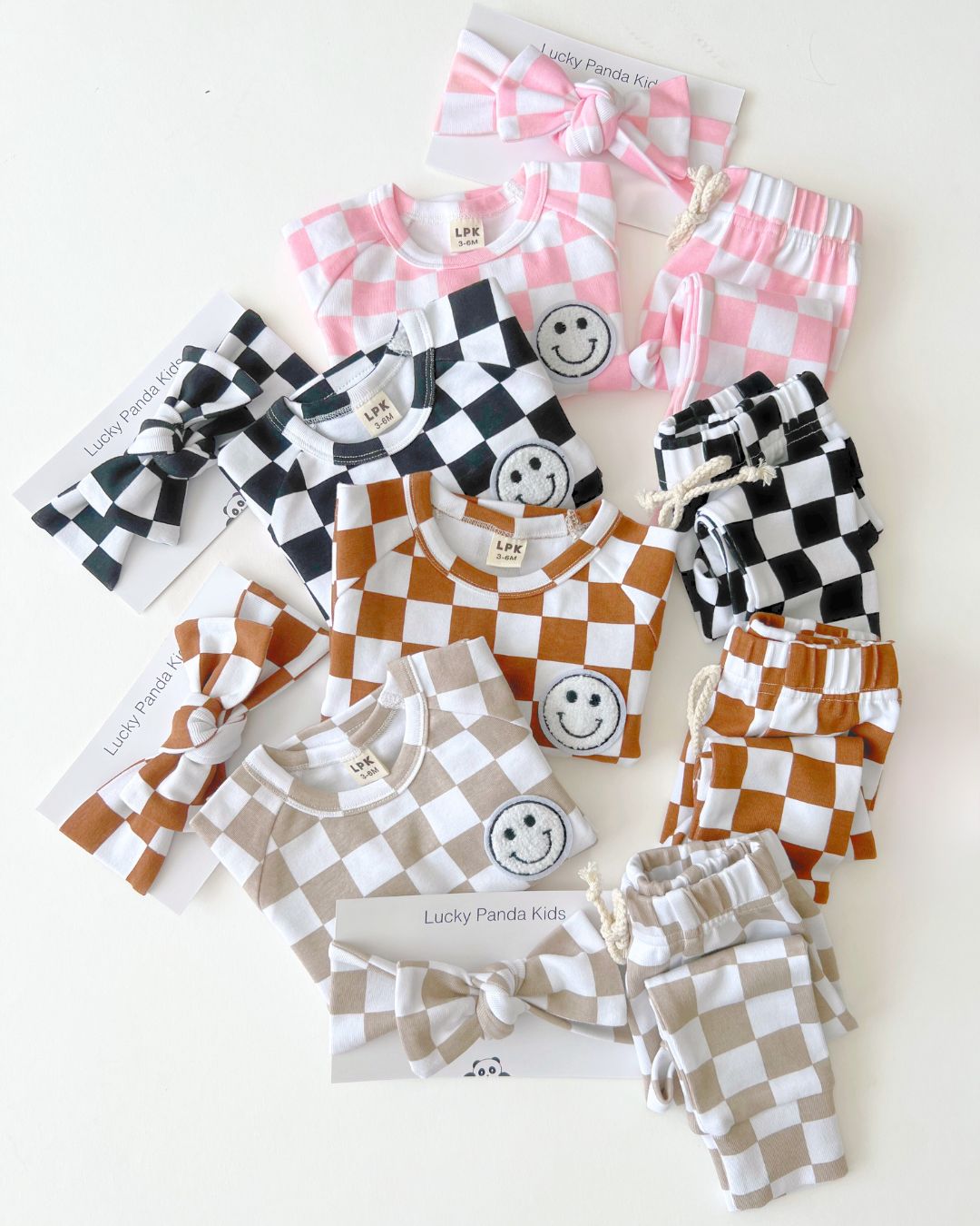 Checkered Smiley Lounge Set | Pink - HoneyBug