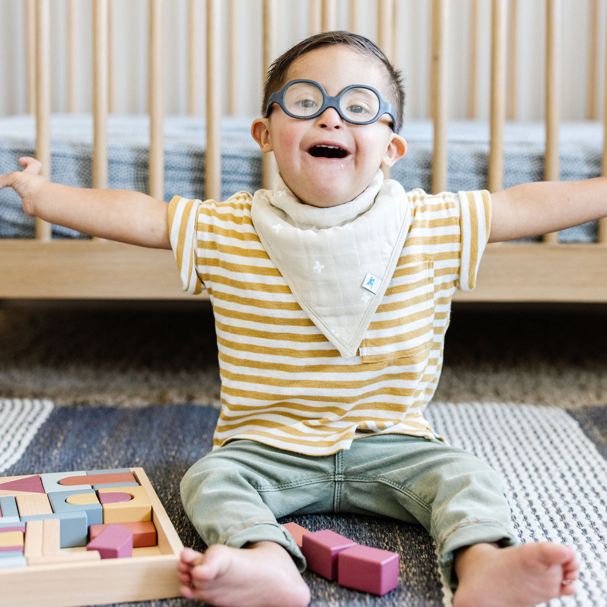 Cotton Muslin + Fleece Bandana Bib 4 Pack - Mauve Stripe - HoneyBug