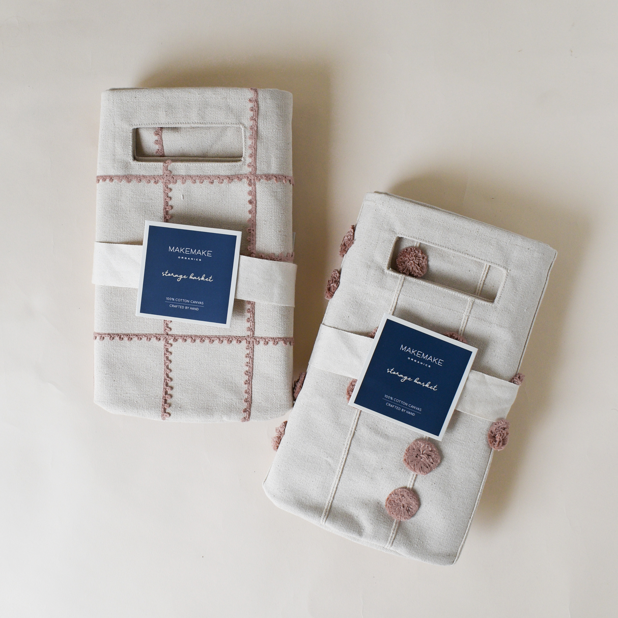 Handmade Canvas Storage Basket Pom Pom - Pecan - HoneyBug