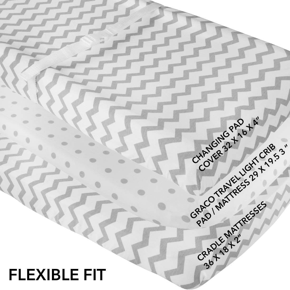 Changing Pad Cover | Cradle Sheet Set - Grey Chevron and Polka Dot - HoneyBug