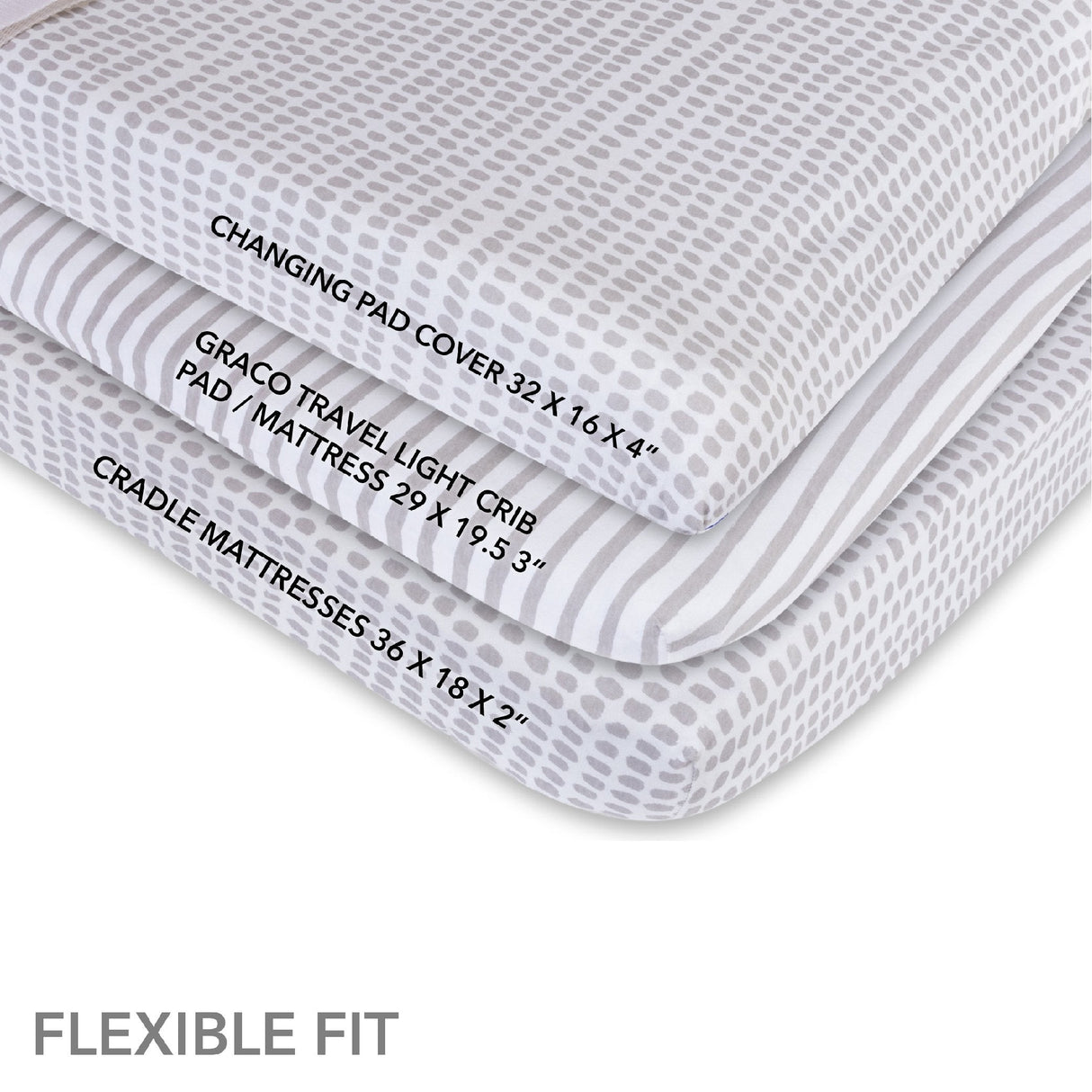Waterproof Changing Pad Cover | Cradle Sheet Set - Taupe Stripes & Splash - HoneyBug