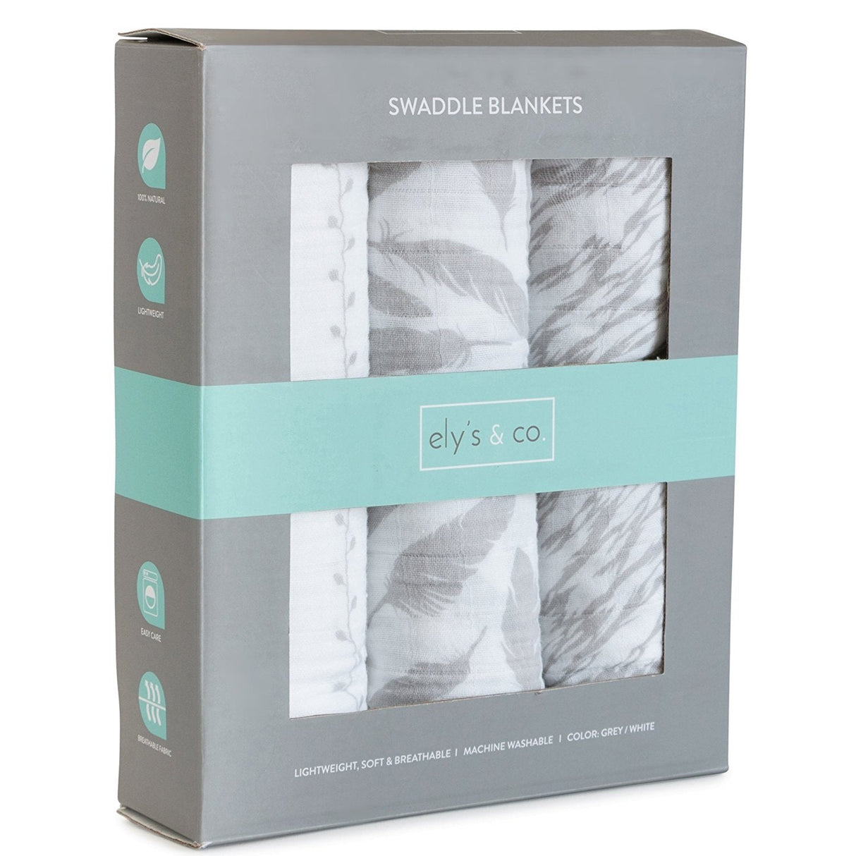 3 Pack Cotton Muslin Swaddle Blanket - Classic Grey - HoneyBug