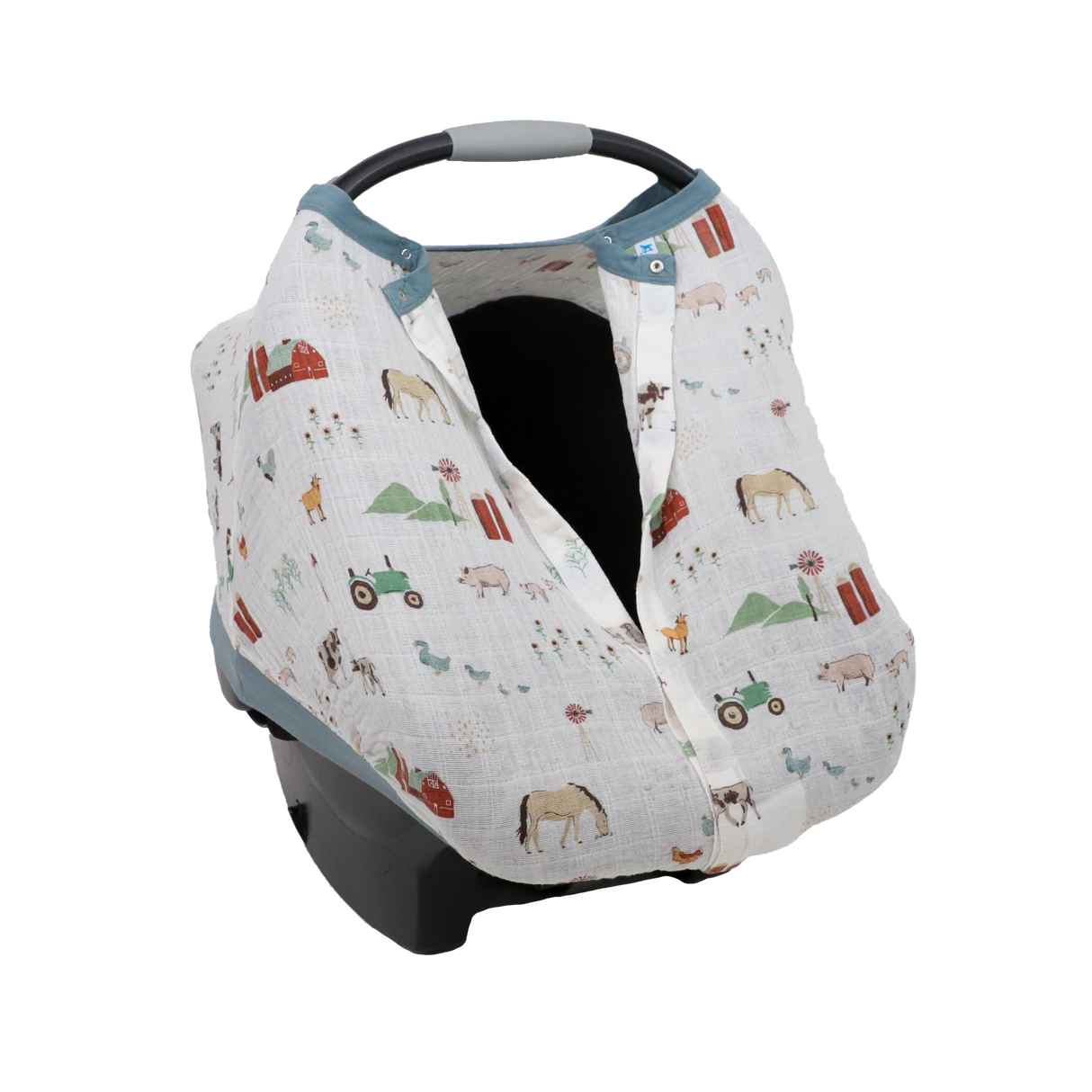 Cotton Muslin Car Seat Canopy - Farmyard - HoneyBug