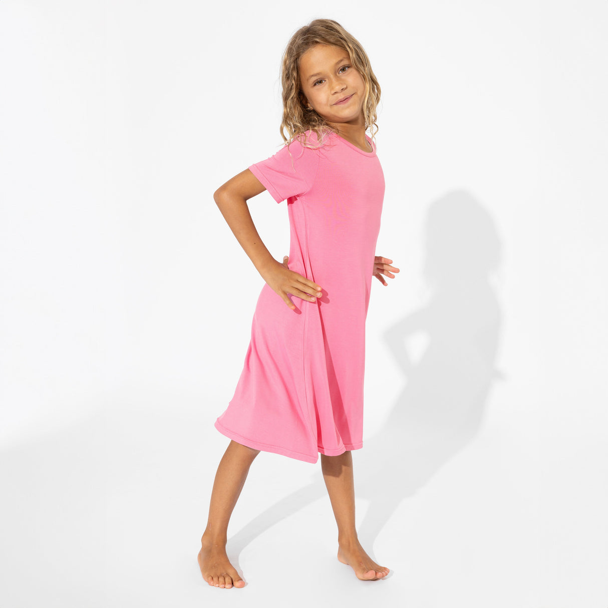 Bubblegum Pink Bamboo Girls' Short Sleeve Dress - HoneyBug