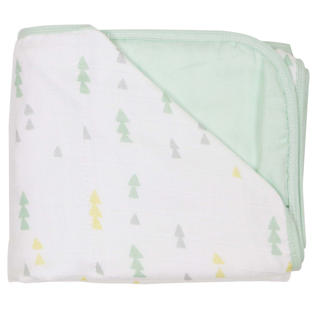 Triangles and Mint Oversized Bamboo Muslin Quilted Blanket - HoneyBug