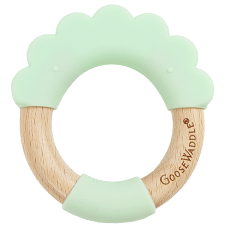Mint Lion Circle Lion Head Teether Silicone + Wood Teether - HoneyBug