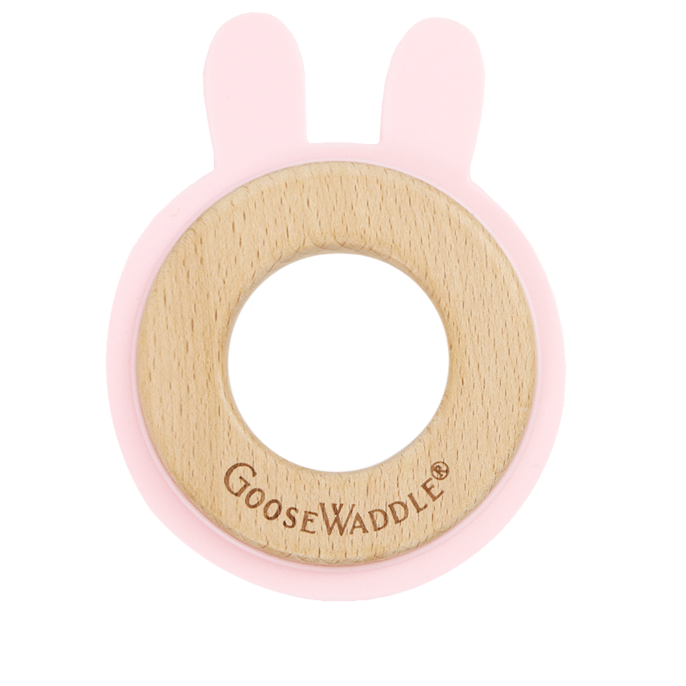 Pink Bunny Silcone + Wood Teether - HoneyBug
