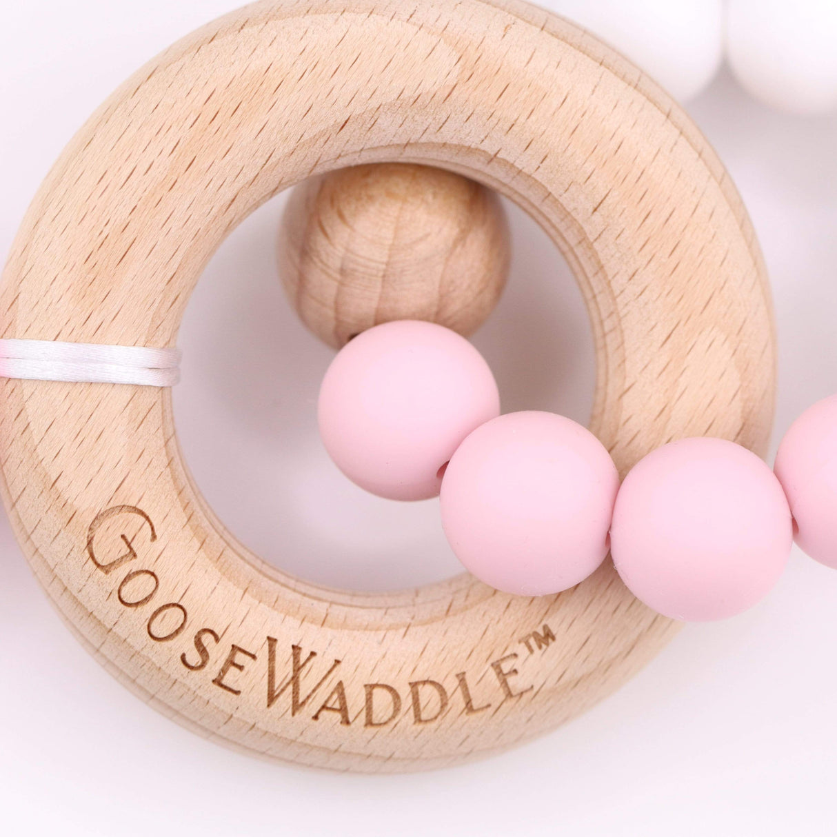 Wooden and Silicone Teether - Pink - HoneyBug