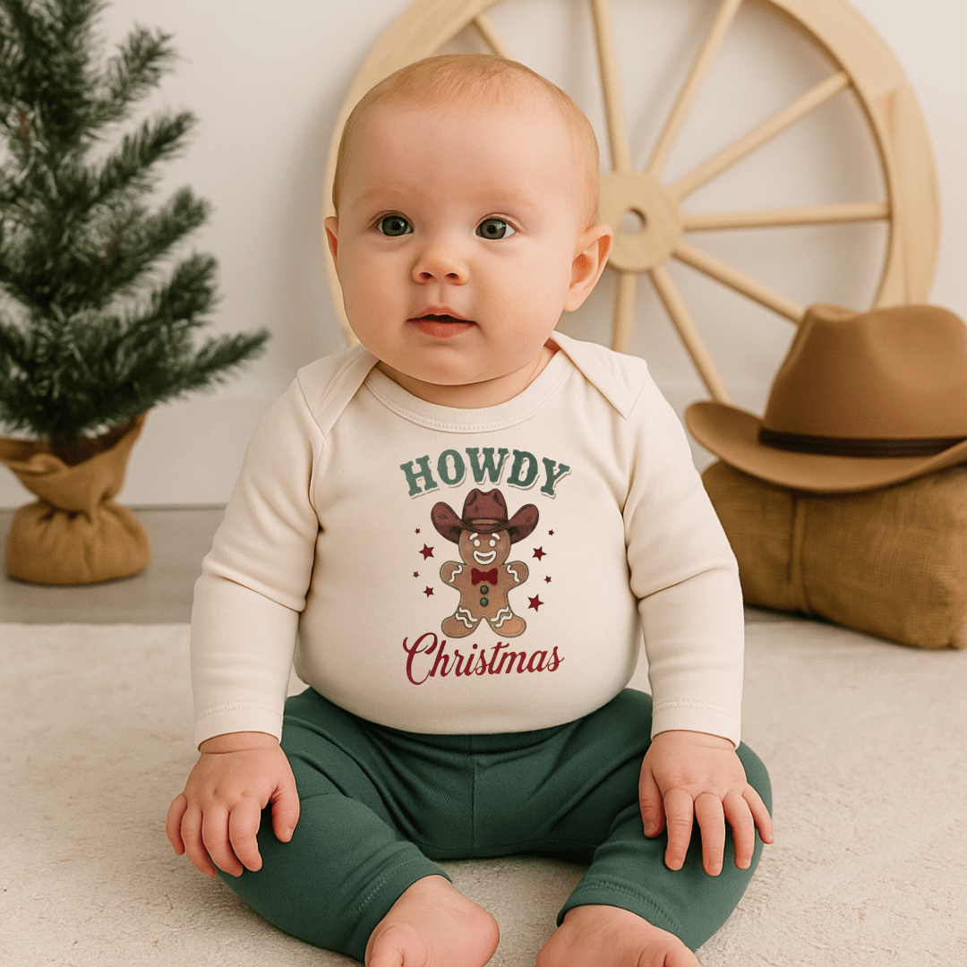 long sleeve graphic bodysuit | howdy gingerbread christmas - HoneyBug