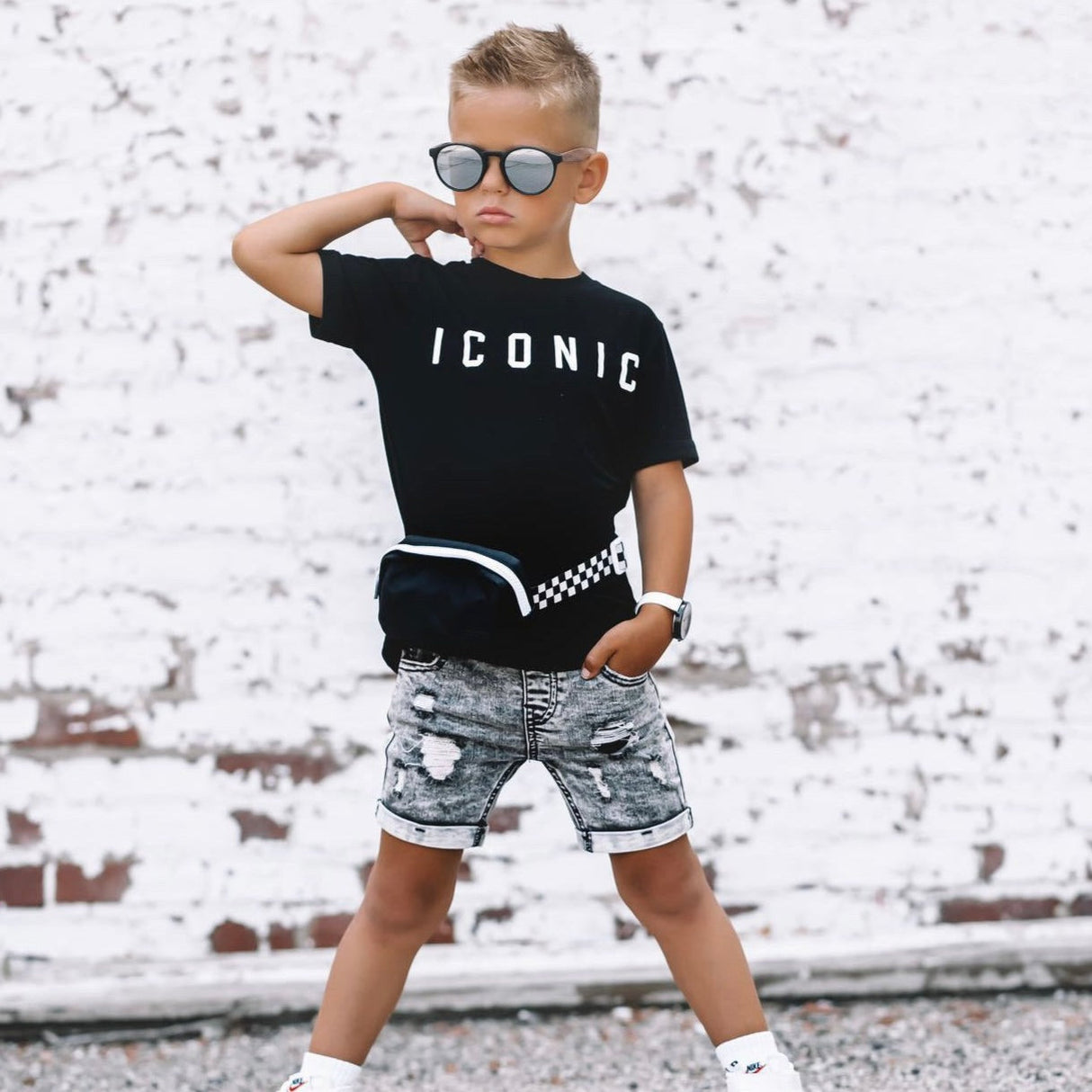 Check Strap Black Belt Bag