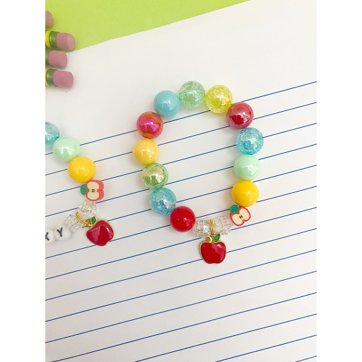 Back to School - Apple Charm Bracelet - Customizable - HoneyBug