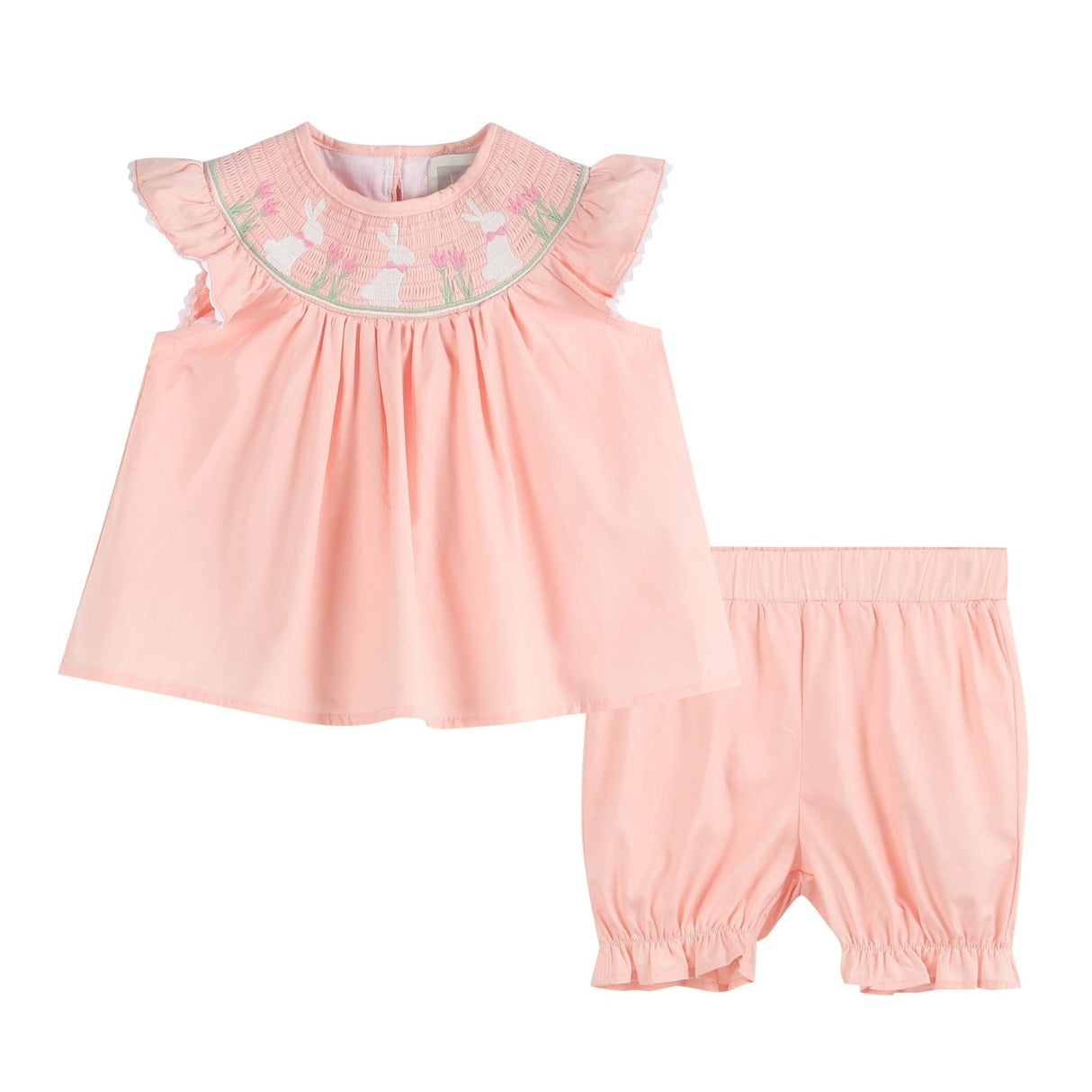 Light Pink Easter Bunny Smocked Top and Bloomer Set