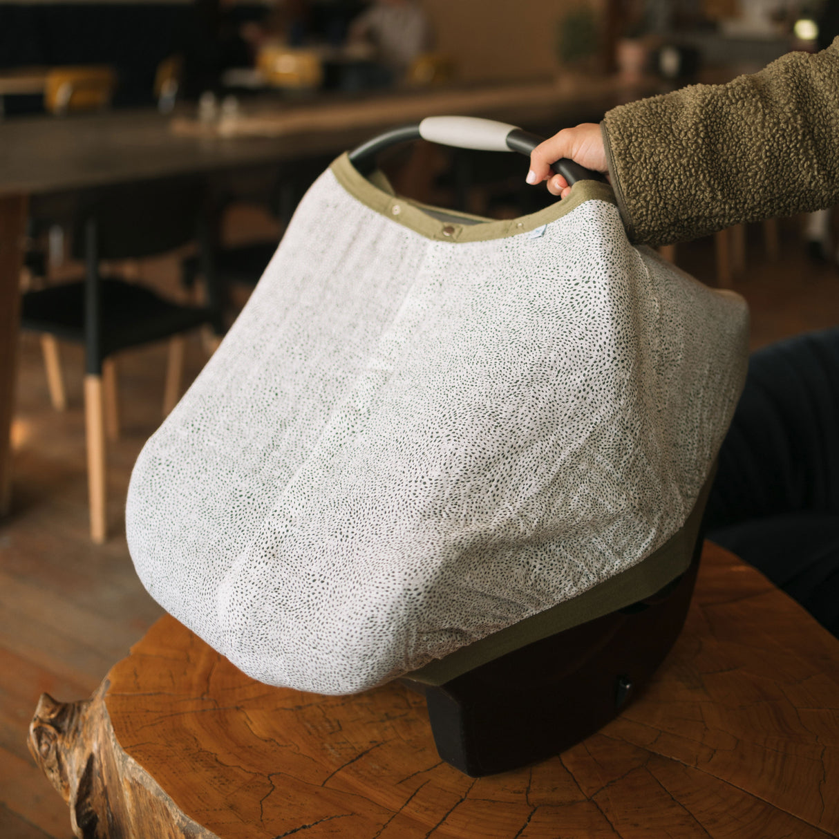 Cotton Muslin Car Seat Canopy - Green Seed - HoneyBug