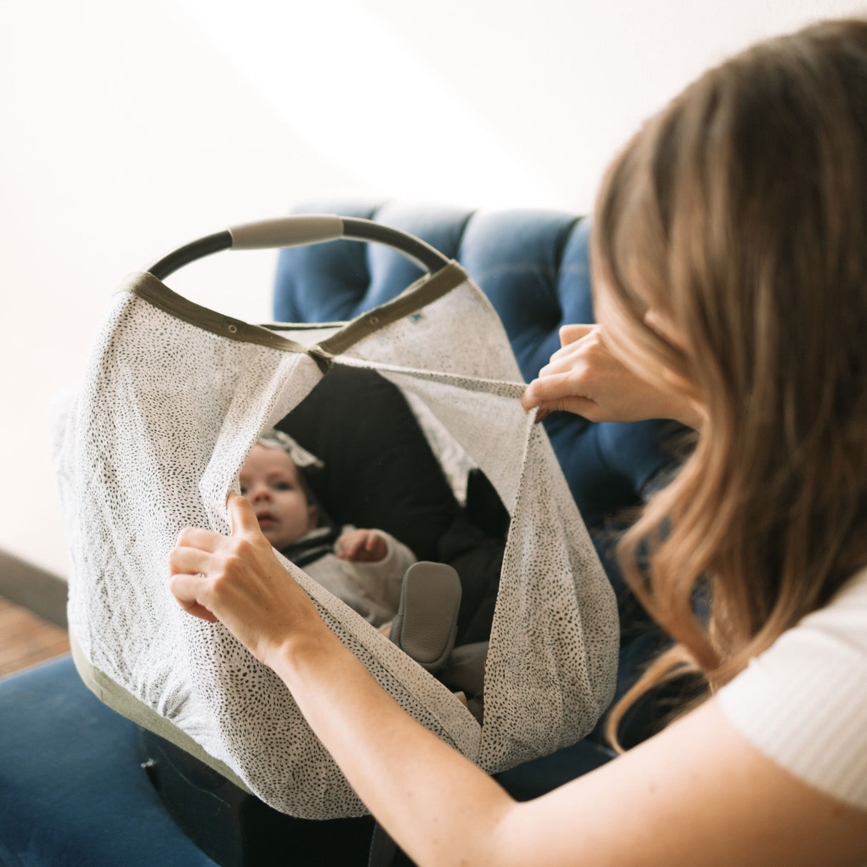 Cotton Muslin Car Seat Canopy - Green Seed - HoneyBug