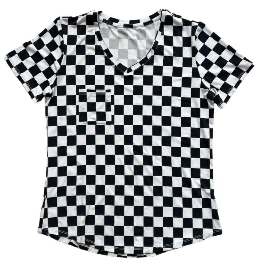 MAMA V-NECK- B+W Check - HoneyBug