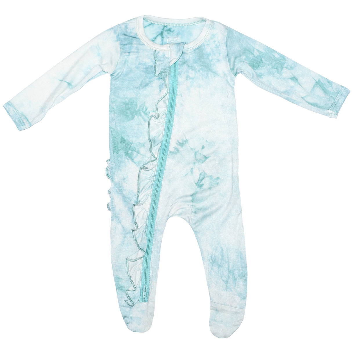 Ruffle 2 Way Zip Romper - Marbled Aquamarine - HoneyBug