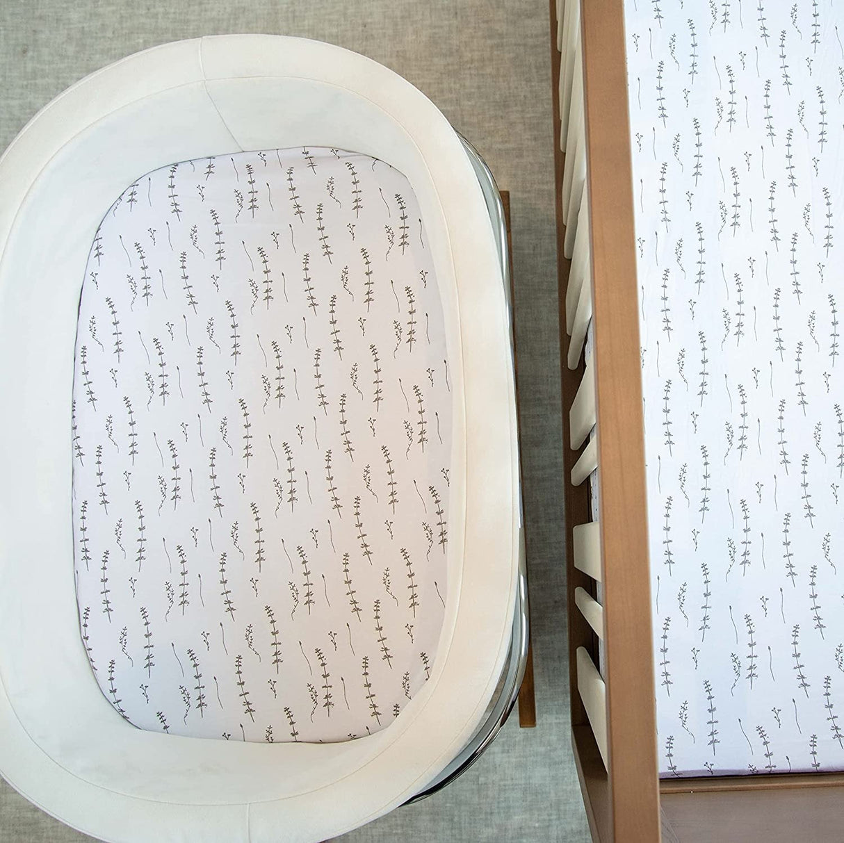 Crib Sheet Set - Forest Grey Leaf - HoneyBug