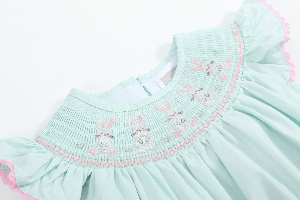 Misty Blue Easter Bunny Smocked Bubble Romper