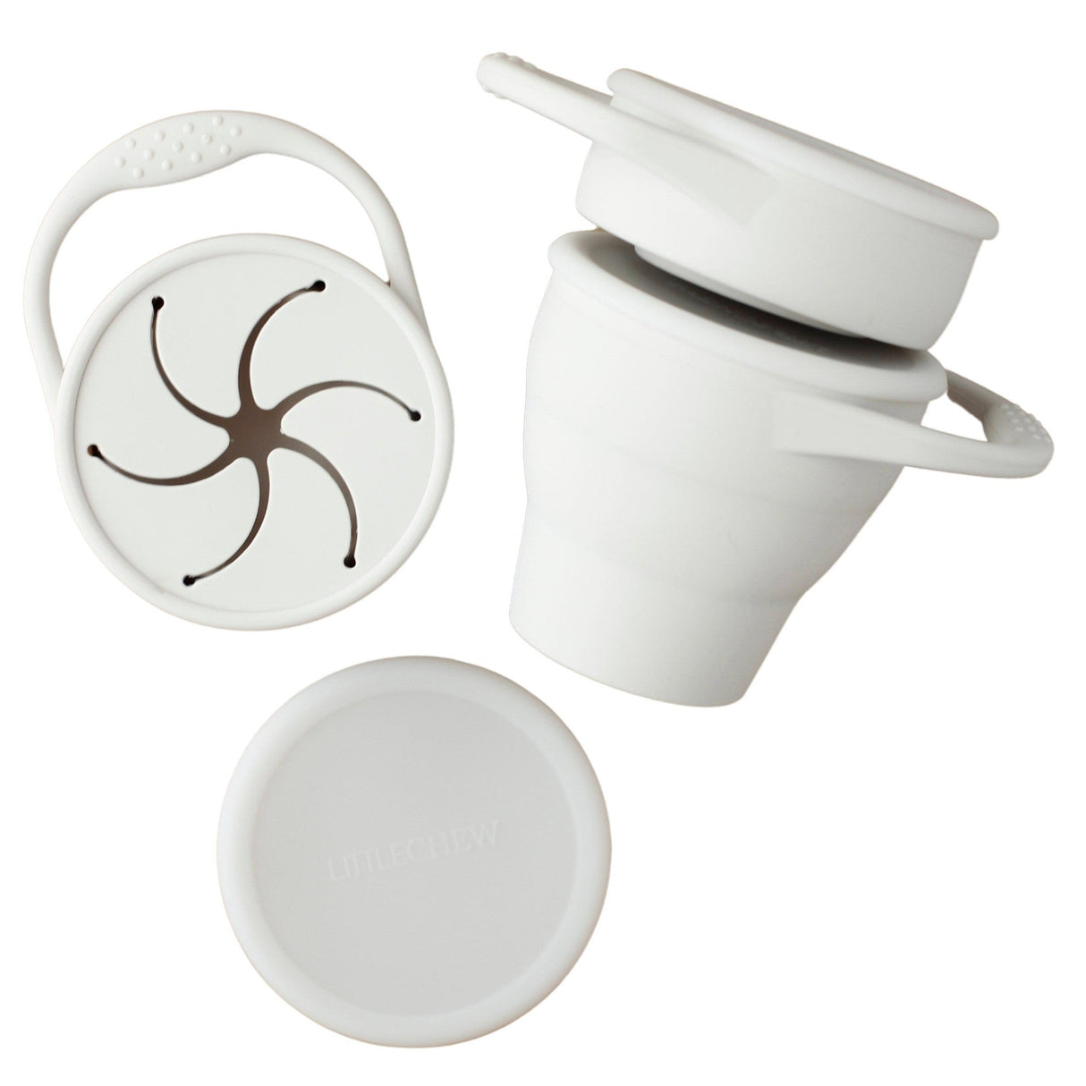 Foldable Silicone Snack Cup - Silver Ivory - HoneyBug
