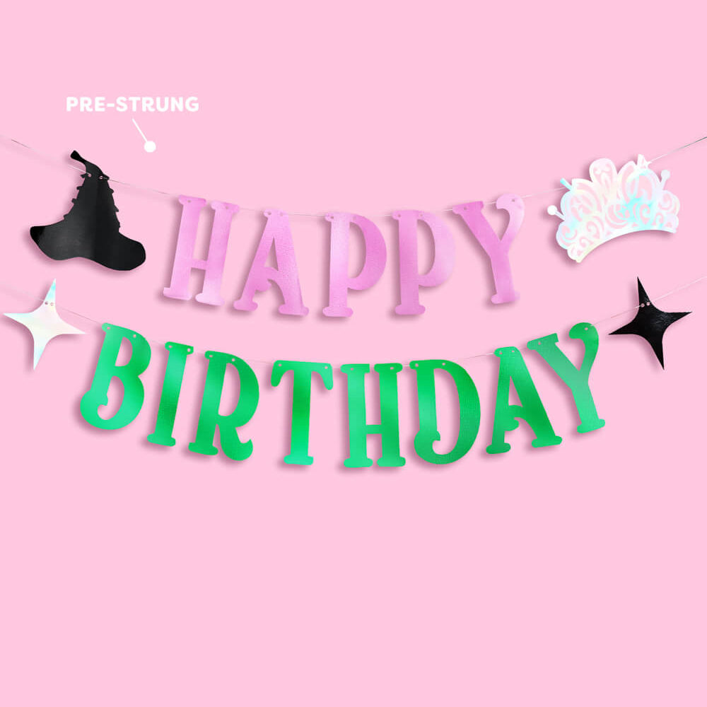 Birthday Witch Banner - Pink + Green Foil Banner