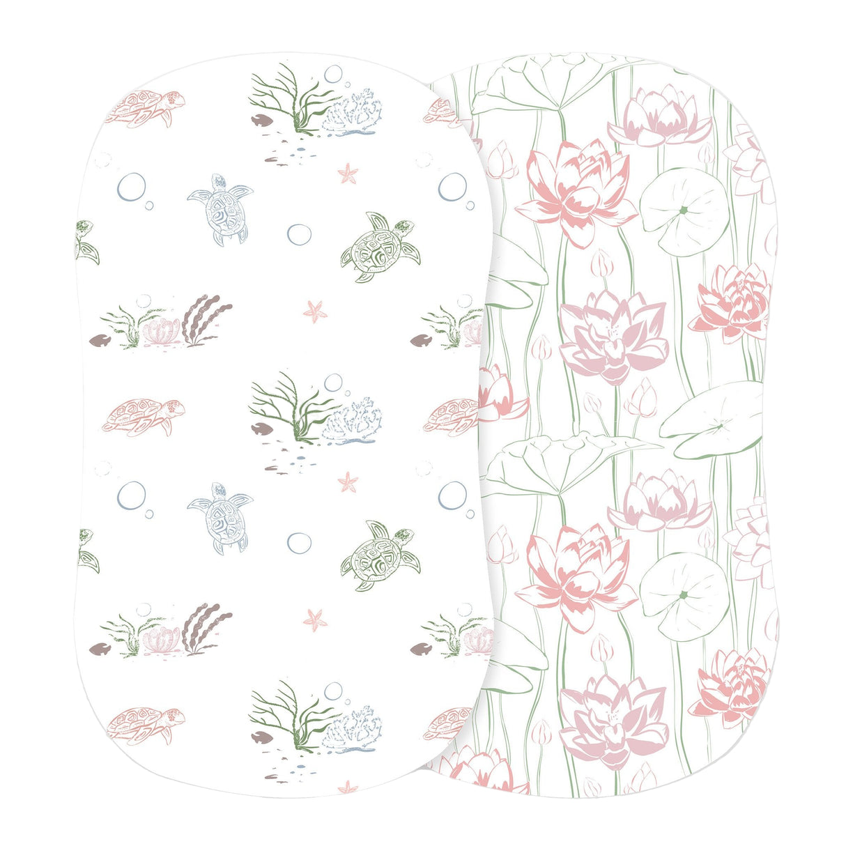 Turtles and Water Lily Bamboo Changing Pad Cover/Bassinet Sheets