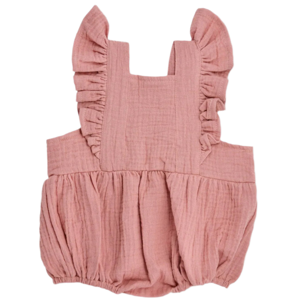 Muslin Flutter Sleeve Romper - Terra Cotta - HoneyBug