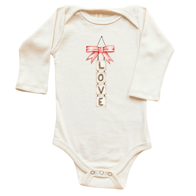 Love Blocks Bow Organic Baby Bodysuit Long Sleeve