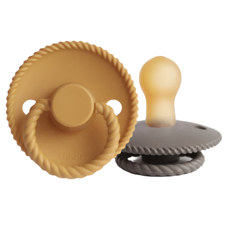 FRIGG Rope Natural Rubber Pacifier 2-Pack - Honey Gold/Portobello - HoneyBug