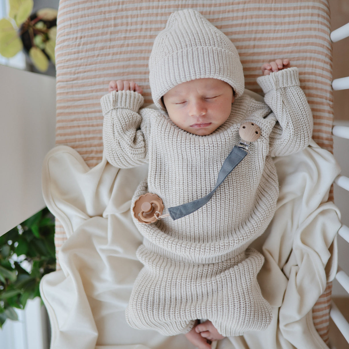 Linen Pacifier Clip 2-Pack - Blush/Cream - HoneyBug