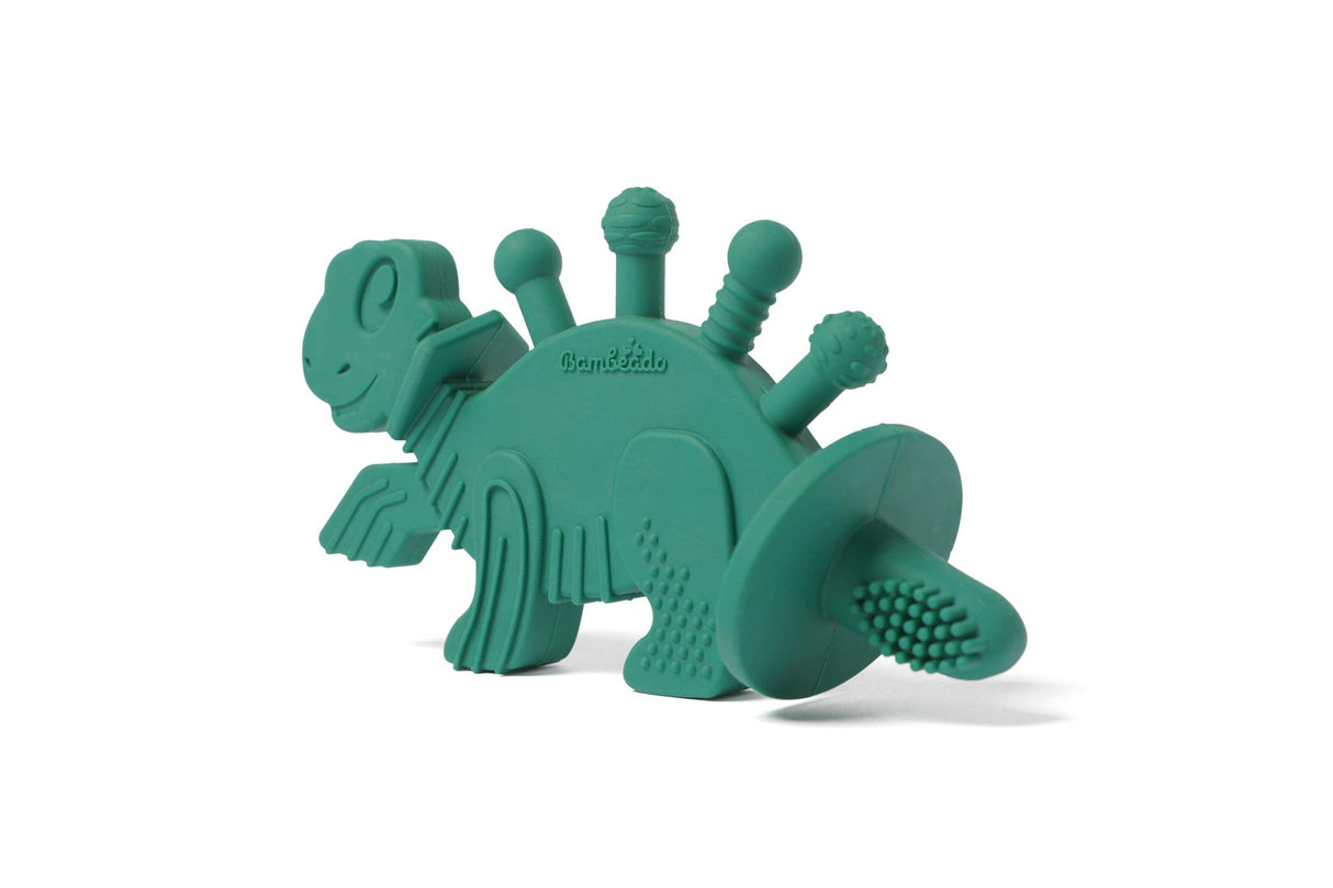 Dibly - Green - Baltic Amber & Natural Rubber Dinosaur Teether with Toothbrush Tail- - HoneyBug