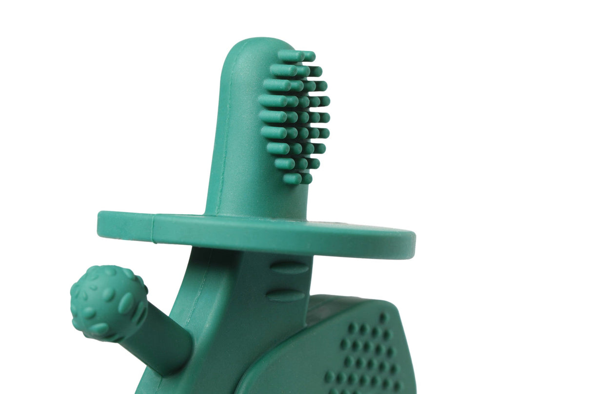 Dibly - Green - Baltic Amber & Natural Rubber Dinosaur Teether with Toothbrush Tail- - HoneyBug