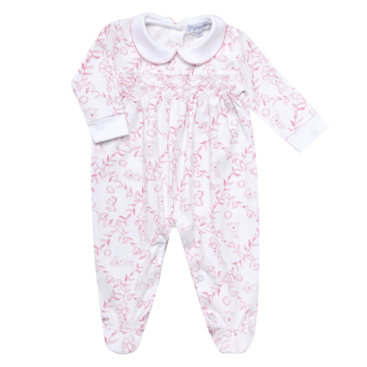 Pink Bears Trellace Smocked Footie - HoneyBug