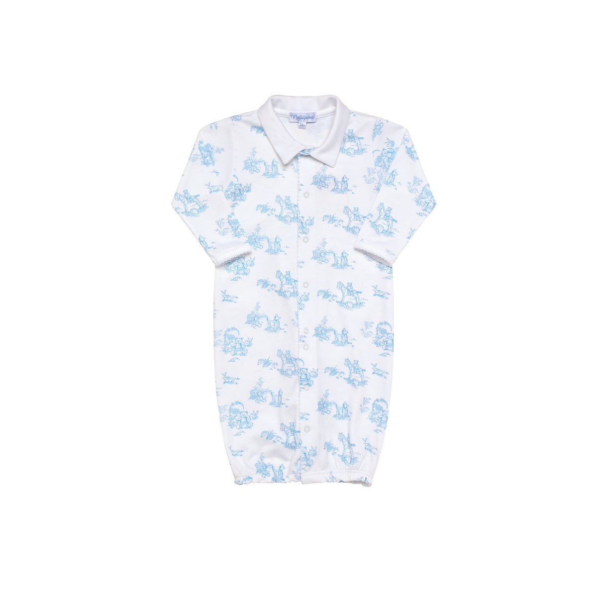 Blue Toile Baby Converter Gown - HoneyBug