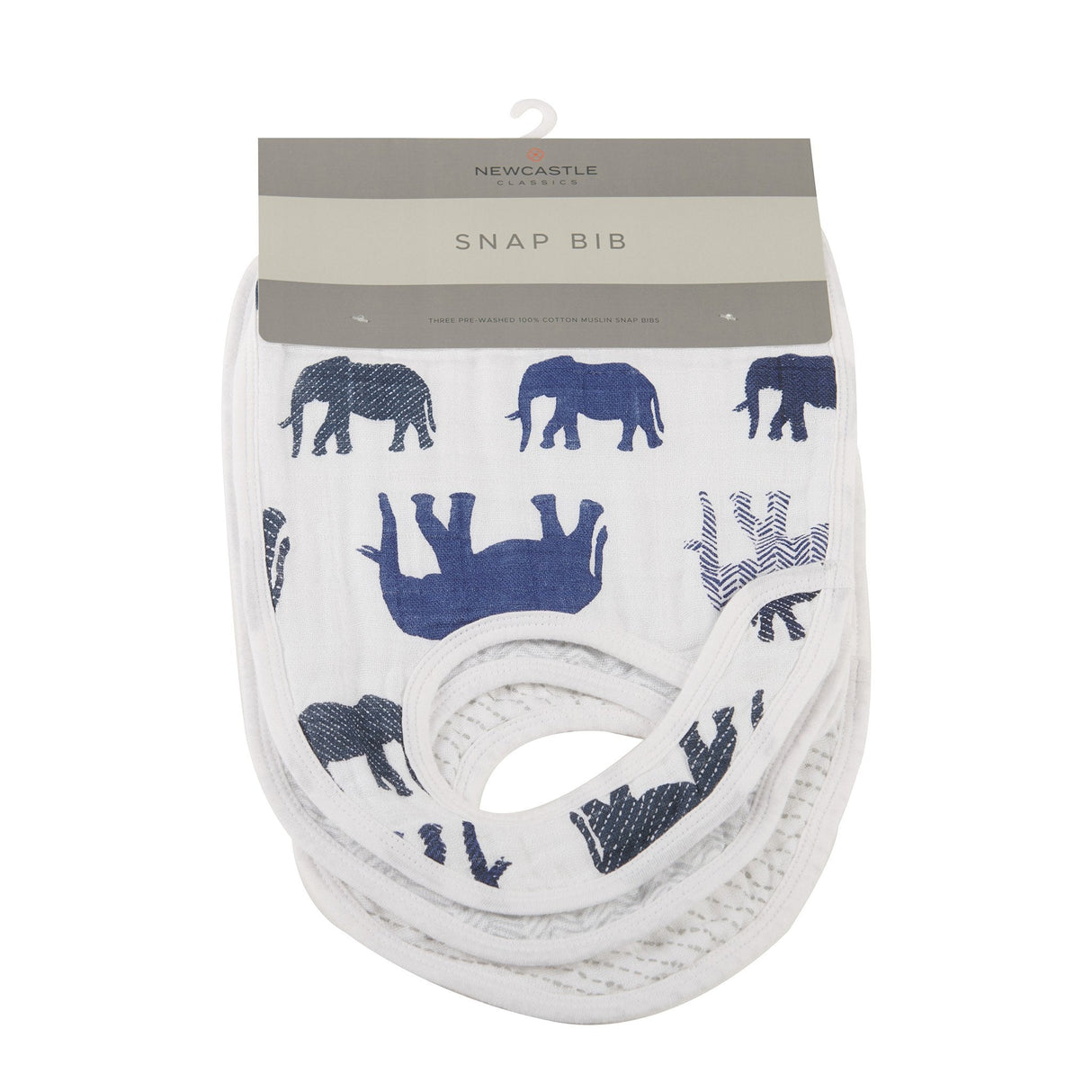 In the Wild Elephant Cotton Muslin Snap Bibs 3PK - HoneyBug