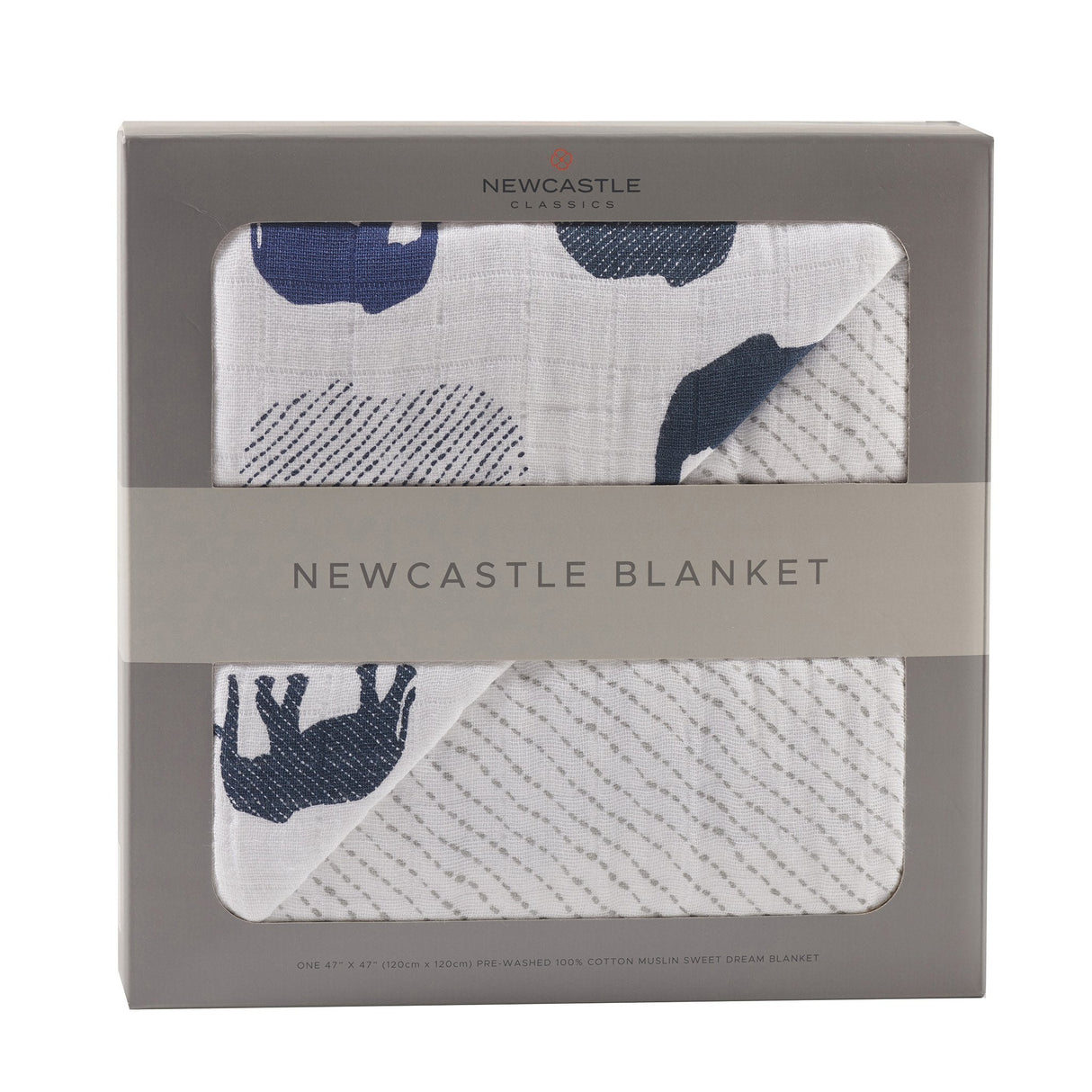 Blue Elephant and Spotted Wave Cotton Muslin Newcastle Blanket - HoneyBug