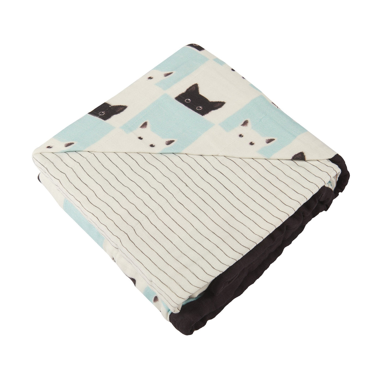 Peek-A-Boo Cats and Pencil Stripe Bamboo Muslin Newcastle Blanket - HoneyBug