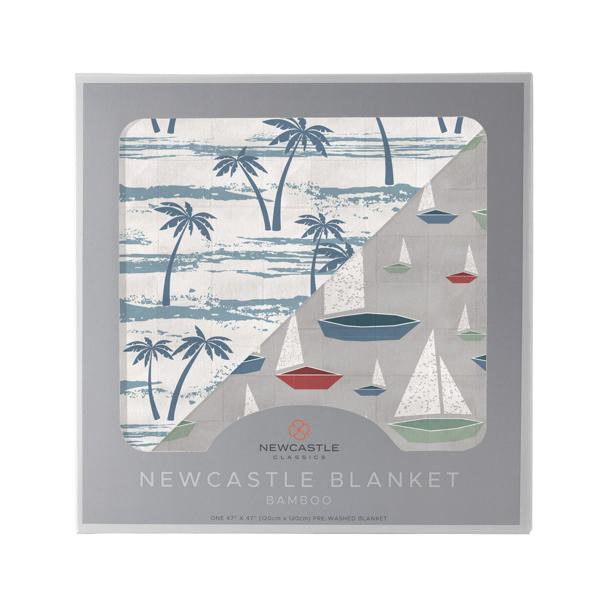 Ocean Palm Trees and Marina Sailboats Bamboo Newcastle Blanket - HoneyBug